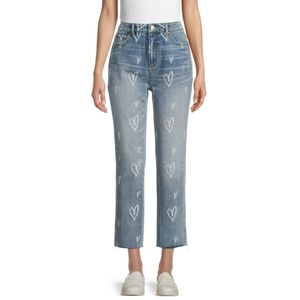 No Boundaries 9 Juniors Heart Straight High Rise Denim Jeans Cropped